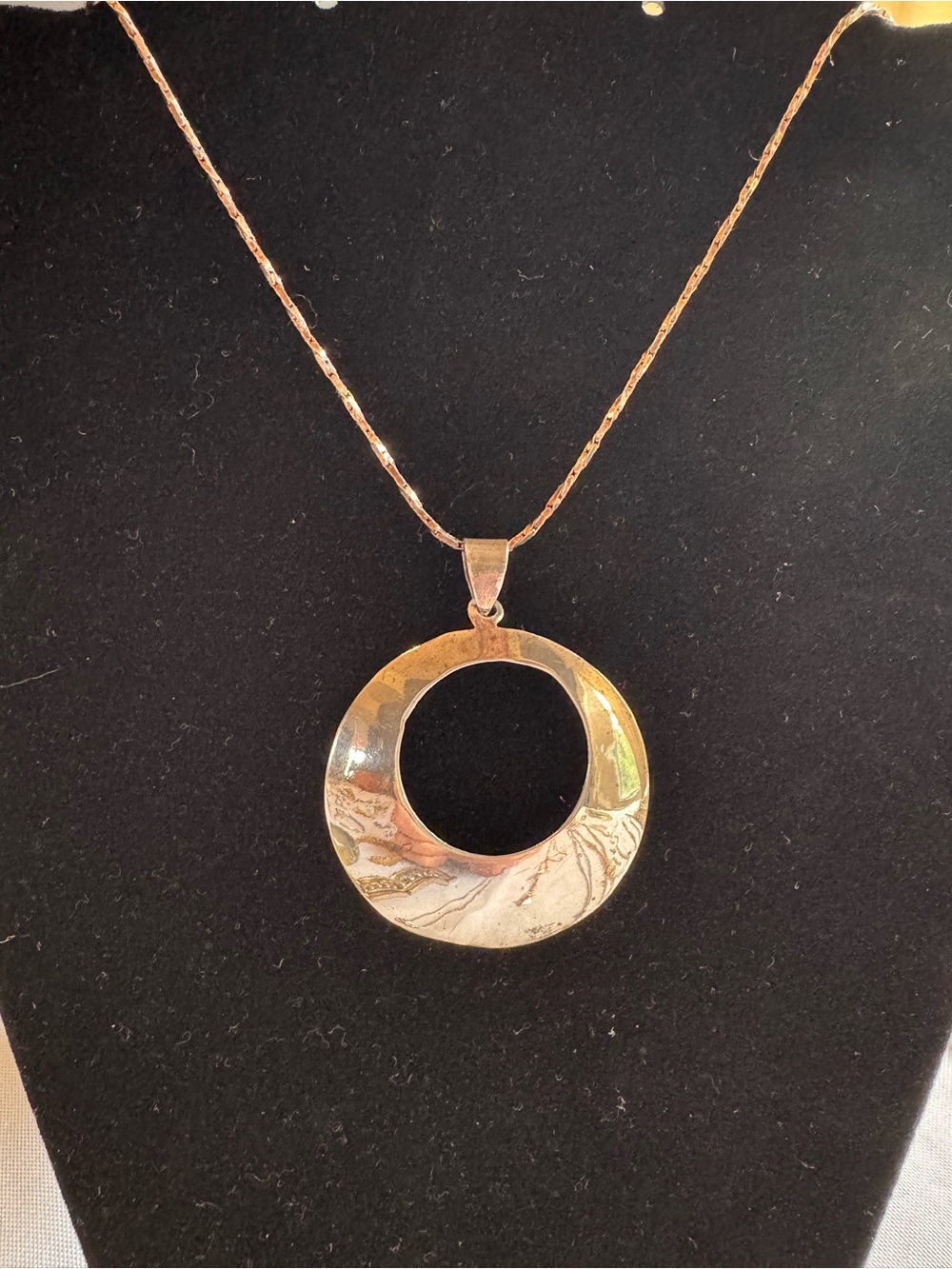 925 Sterling Silver Modernist Open Circle Pendant - Milor Italy 16” Necklace